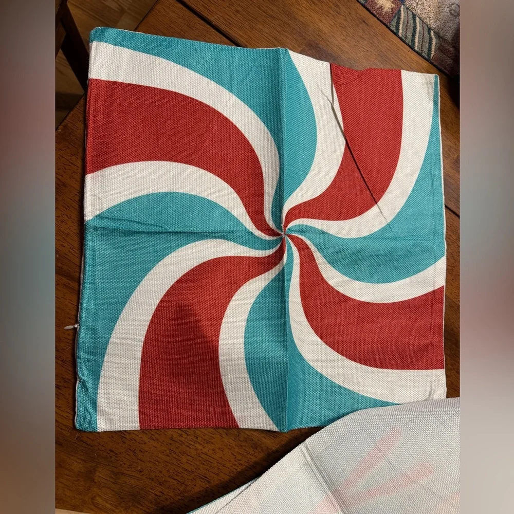 Set of 4  Peppermint Design canvas pillow covers. 17 x 17.  Holidays Christmas